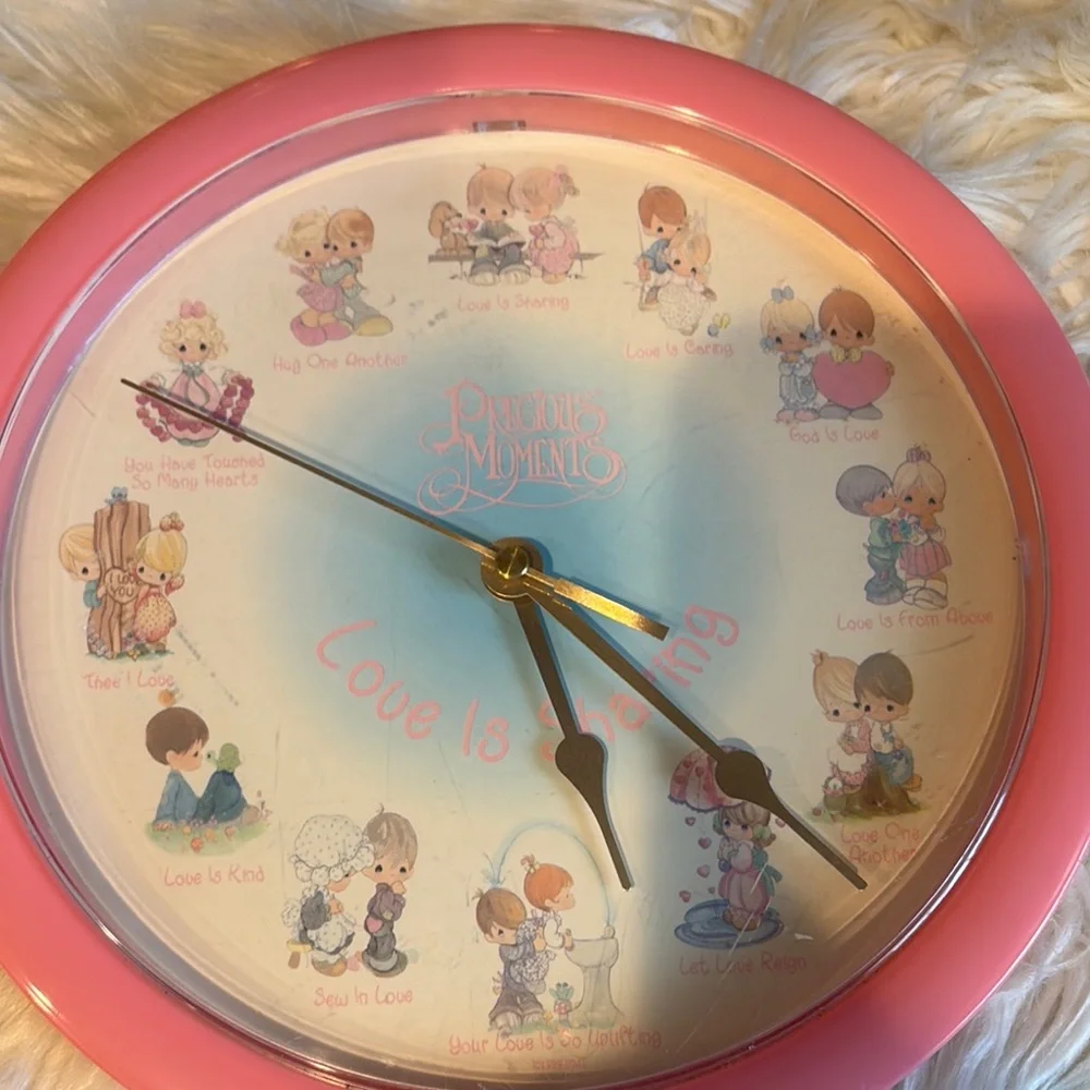 Precious Moments Pink Wall Clock with Nostalgic Illustrations